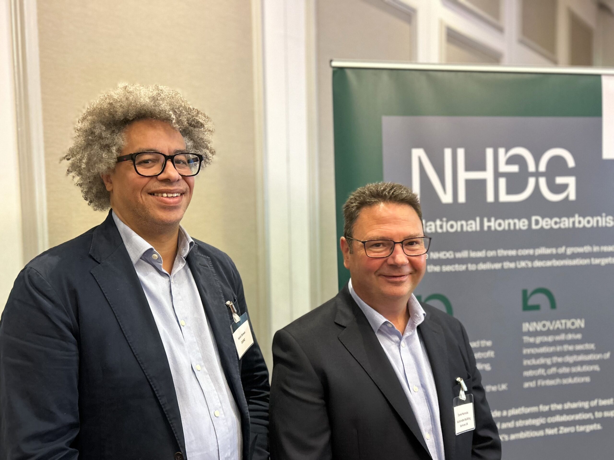 Selvin Brown, director for net zero buildings at DESNZ and Derek Horrocks, chair of NHDG at NHDG members launch event